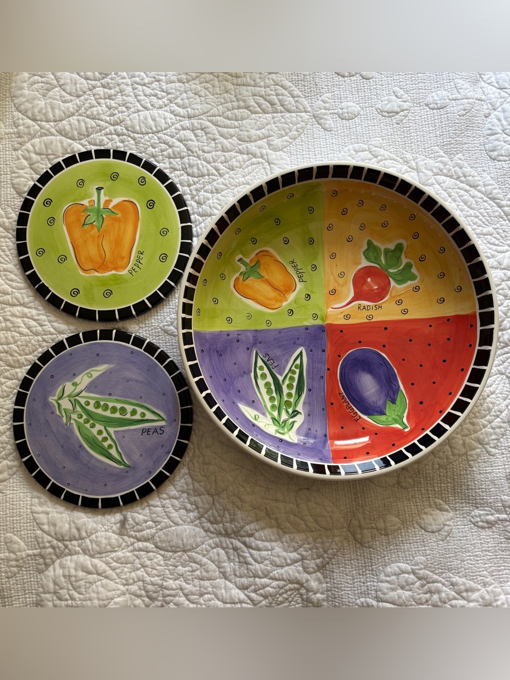 Houseware Serving Bowl Trivets Plates Mary Wilkie Vintage Vegetables Summer